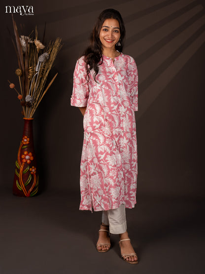 Pink Floral Printed Rayon Kurti - Shop on Shrus.com
