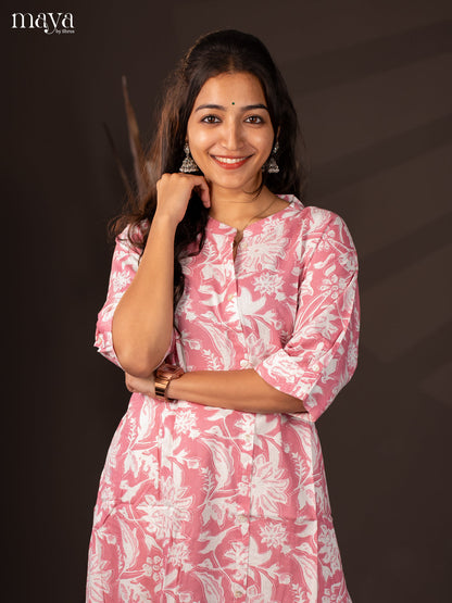 Pink Floral Printed Rayon Kurti - Shop on Shrus.com