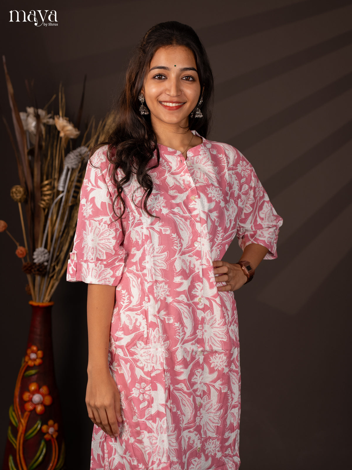 Pink Floral Printed Rayon Kurti - Shop on Shrus.com