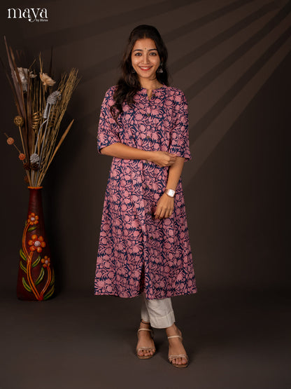 Blue Floral Printed Cotton Kurti - Shop on Shrus.com