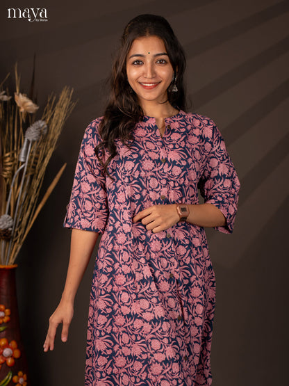 Blue Floral Printed Cotton Kurti - Shop on Shrus.com
