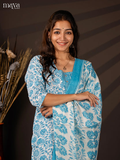 White Cotton 3Pc Cotton Salwar Suit With Floral Print - Top, Bottom & Dupatta - Shop on Shrus.com