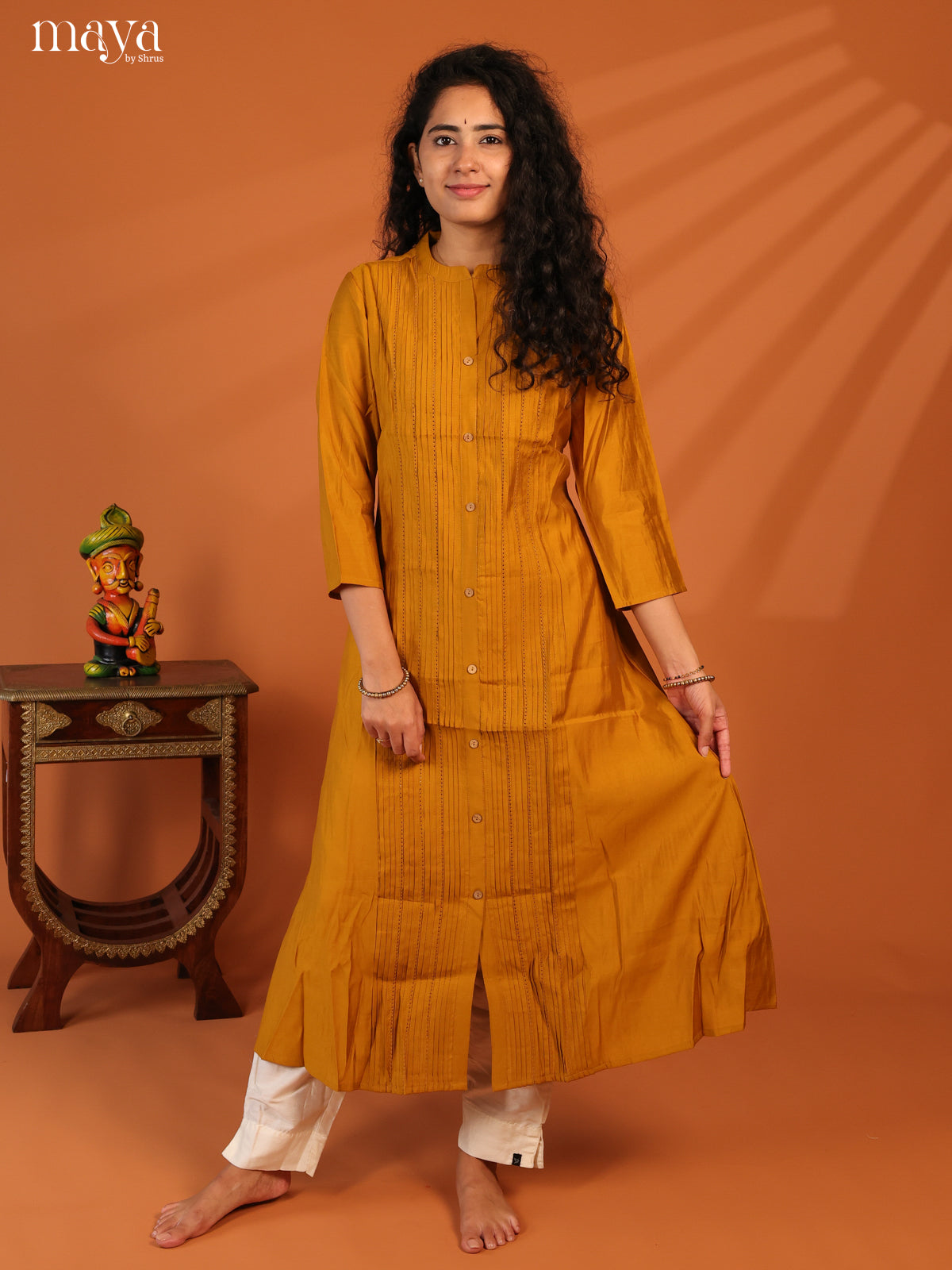 Mustard Pintuck Rayon Kurti - Shop on Shrus.com