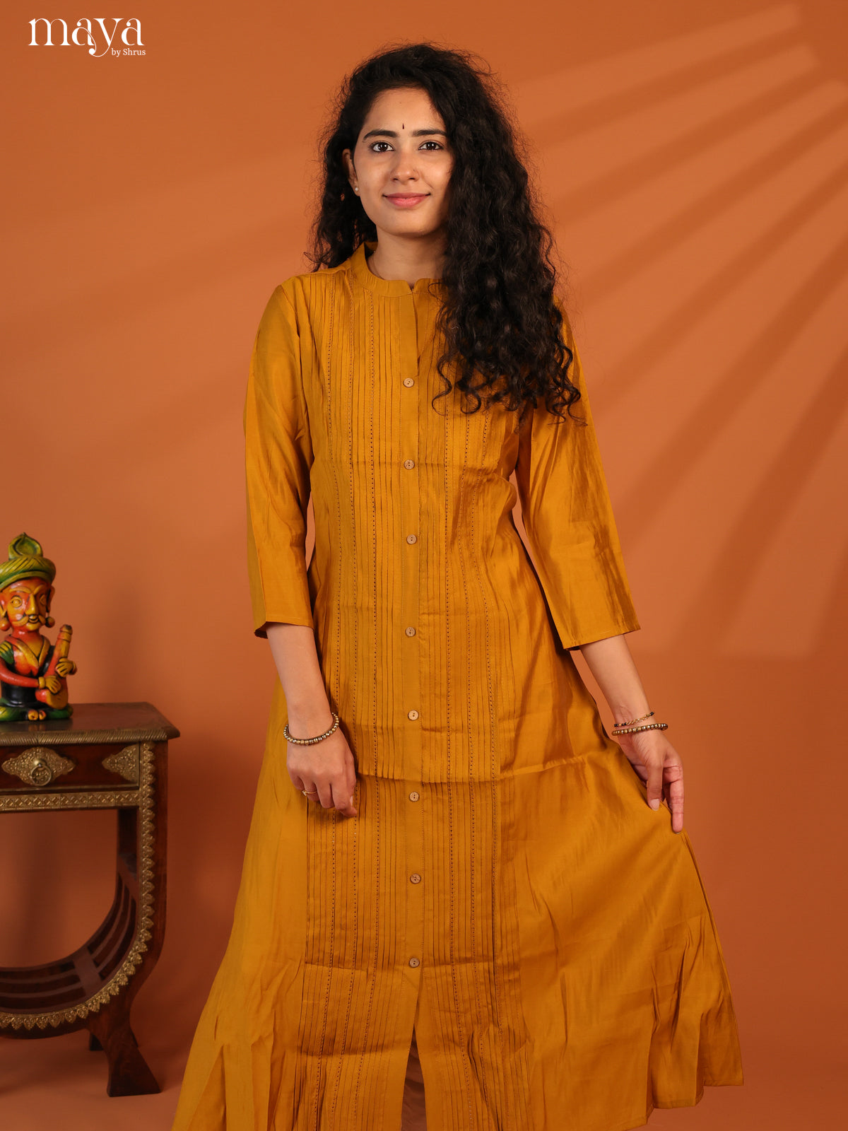 Mustard Pintuck Rayon Kurti - Shop on Shrus.com