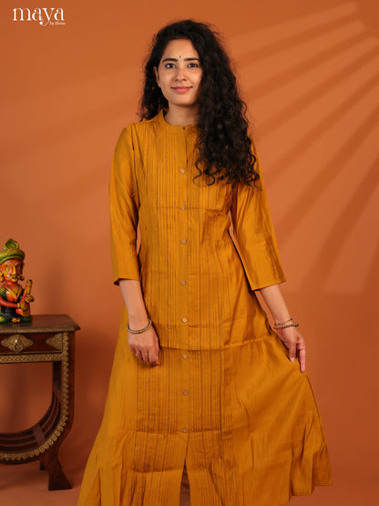 Mustard Pintuck Rayon Kurti - Shop on Shrus.com