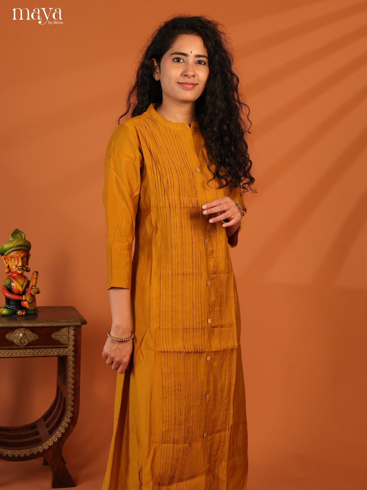 Mustard Pintuck Rayon Kurti - Shop on Shrus.com