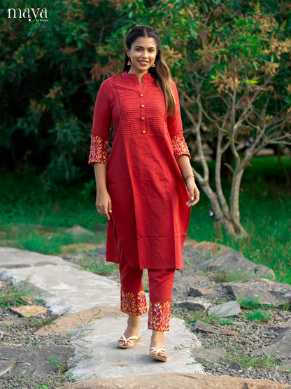 Red Cotton 2Pc Solid Salwar Suit - Top & Bottom - Shop on Shrus.com