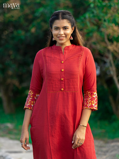 Red Cotton 2Pc Solid Salwar Suit - Top & Bottom - Shop on Shrus.com