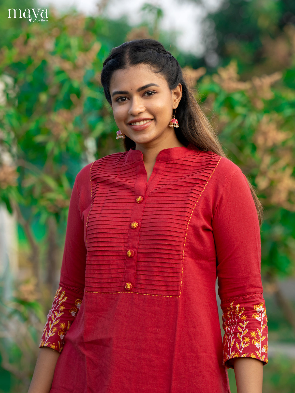 Red Cotton 2Pc Solid Salwar Suit - Top & Bottom - Shop on Shrus.com