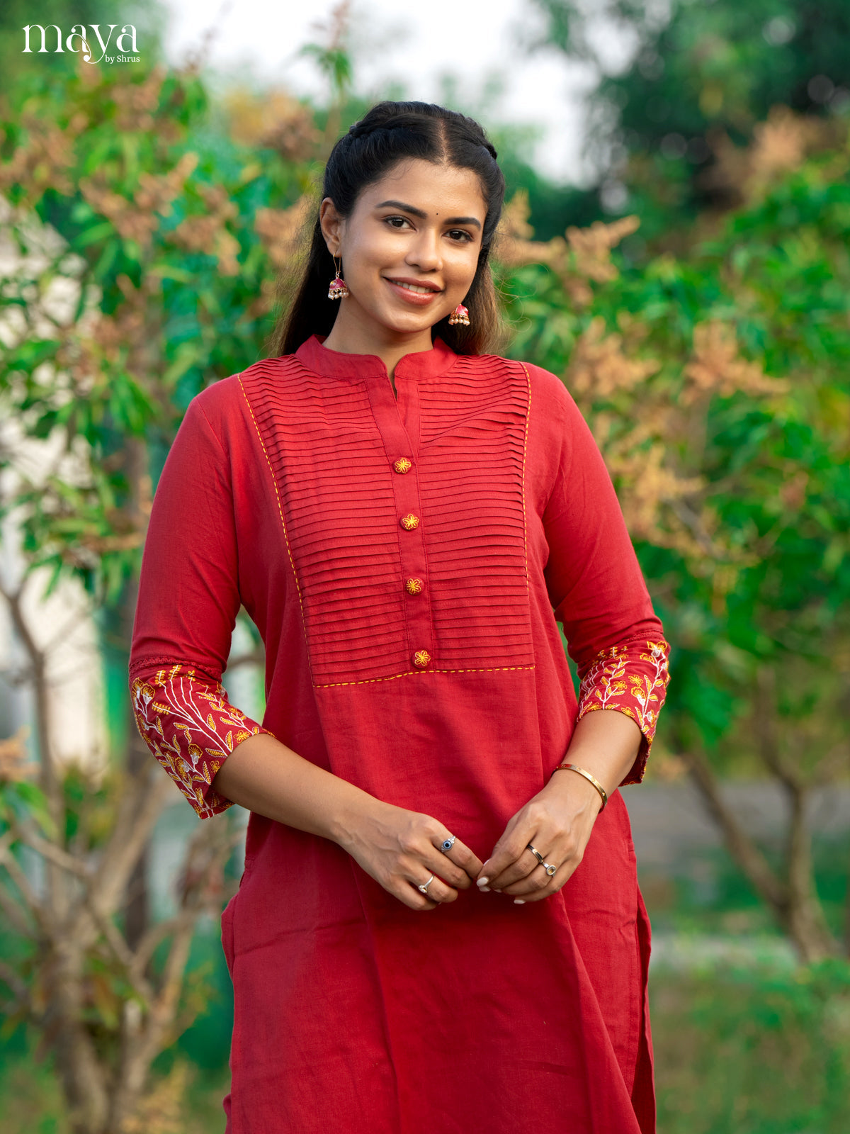 Red Cotton 2Pc Solid Salwar Suit - Top & Bottom - Shop on Shrus.com