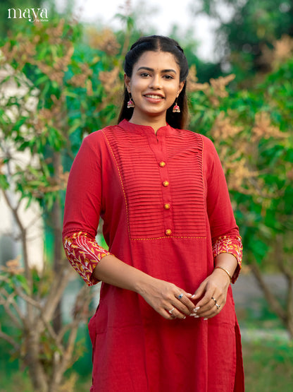 Red Cotton 2Pc Solid Salwar Suit - Top & Bottom - Shop on Shrus.com