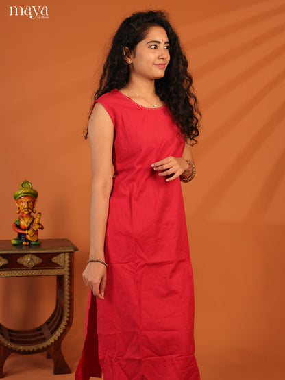 Red Cotton 2Pc Solid Salwar Suit - Top & Bottom - Shop on Shrus.com