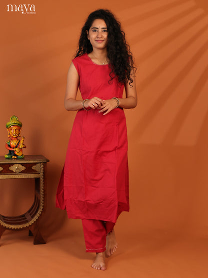 Red Cotton 2Pc Solid Salwar Suit - Top & Bottom - Shop on Shrus.com