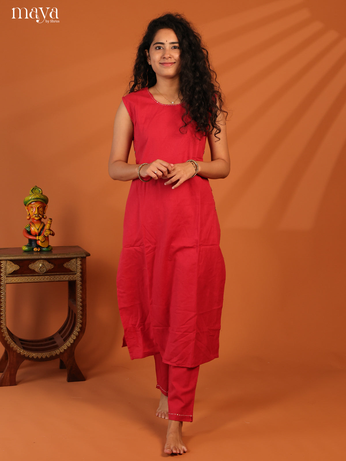 Red Cotton 2Pc Solid Salwar Suit - Top & Bottom - Shop on Shrus.com