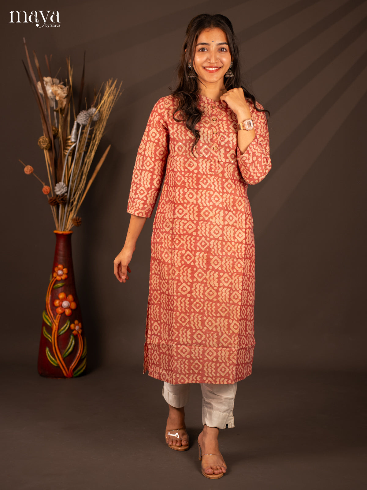 Pink Bhatik Print Cotton Kurti - Shop on Shrus.com