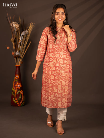Pink Bhatik Print Cotton Kurti - Shop on Shrus.com
