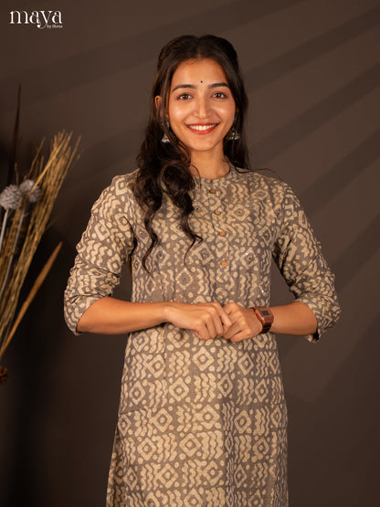Grey Batik Printed Cotton Kurti - Shop on Shrus.com