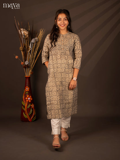 Grey Batik Printed Cotton Kurti - Shop on Shrus.com