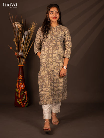 Grey Batik Printed Cotton Kurti - Shop on Shrus.com