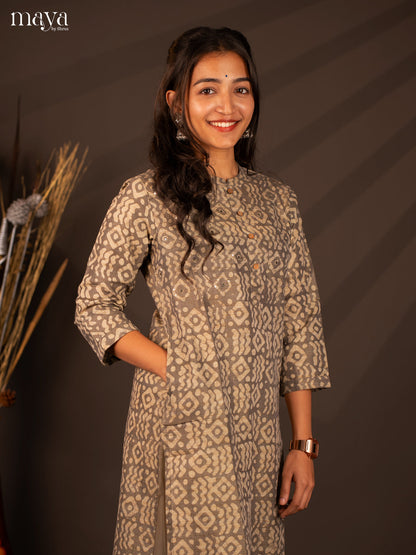 Grey Batik Printed Cotton Kurti - Shop on Shrus.com