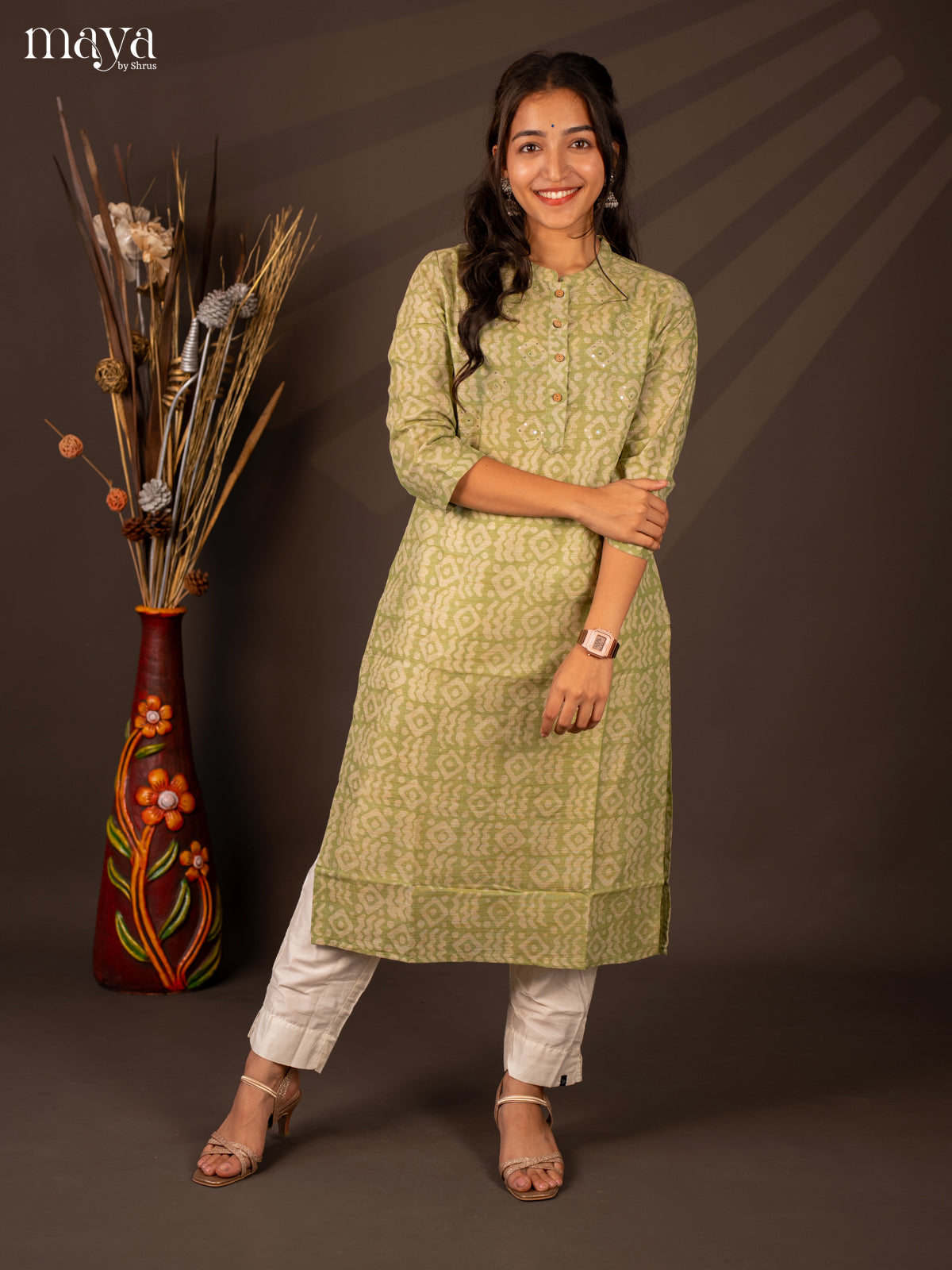 Green Batik Printed Cotton Kurti - Shop on Shrus.com