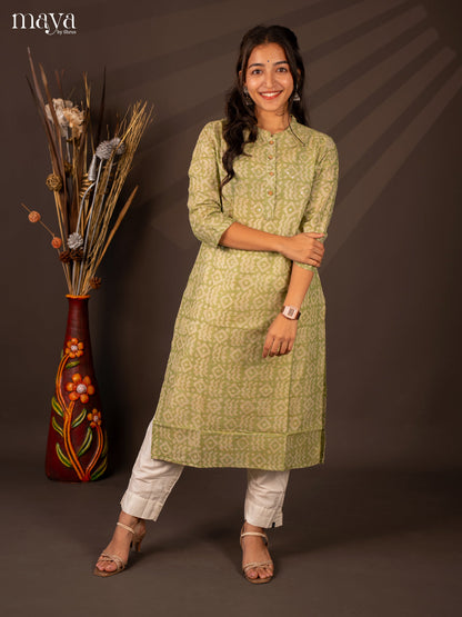 Green Batik Printed Cotton Kurti - Shop on Shrus.com