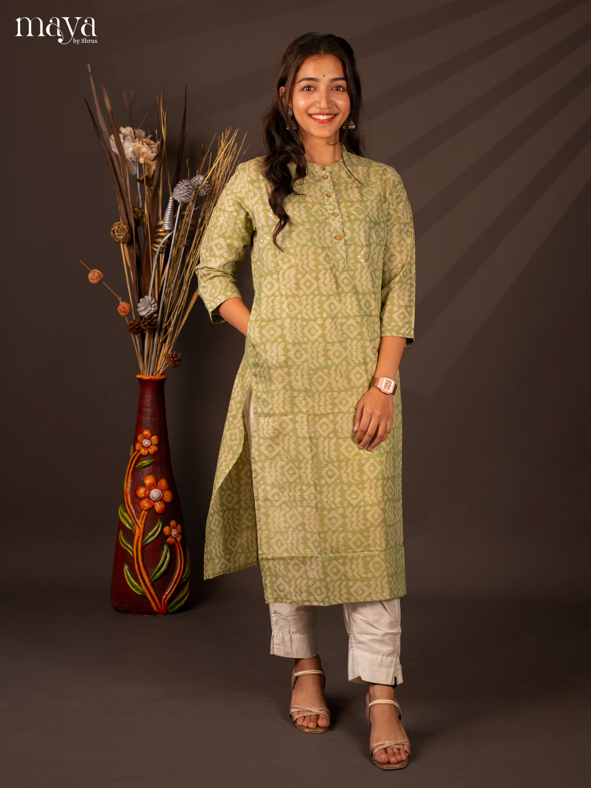 Green Batik Printed Cotton Kurti - Shop on Shrus.com