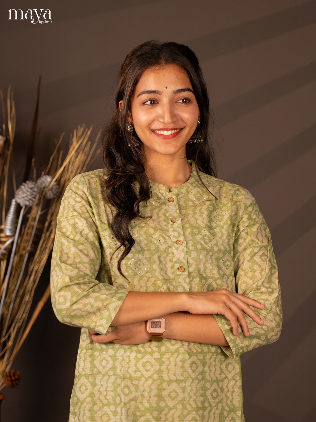Green Batik Printed Cotton Kurti - Shop on Shrus.com