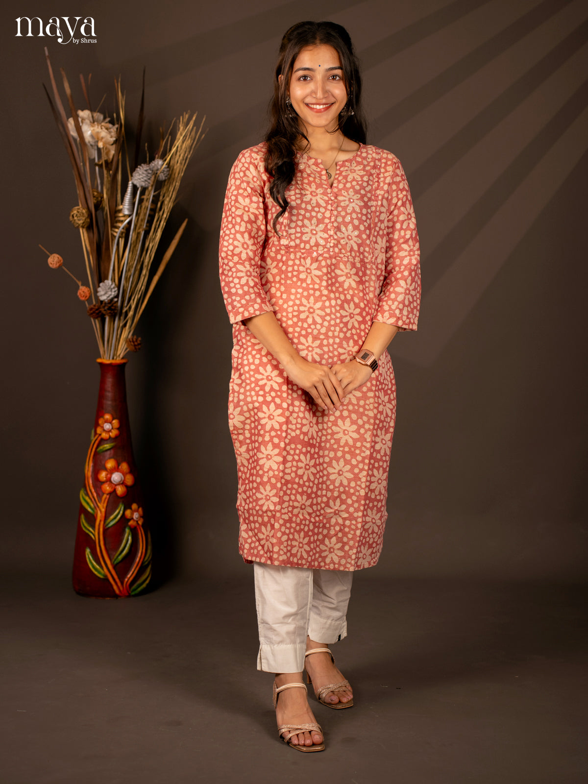 Peach Batik Printed Cotton Kurti - Shop on Shrus.com