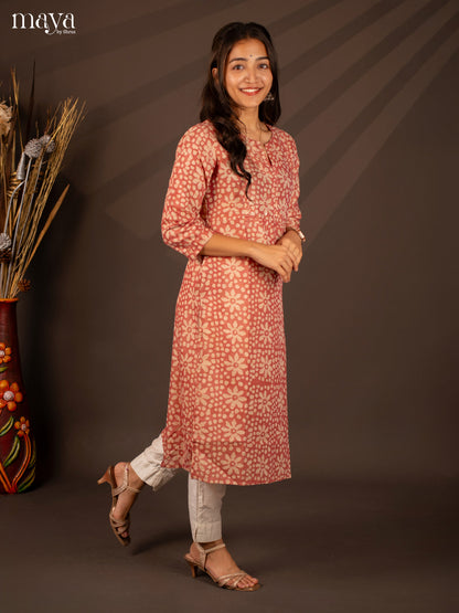 Peach Batik Printed Cotton Kurti - Shop on Shrus.com