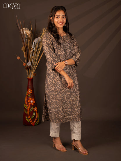 Grey Batik Printed Cotton Kurti - Shop on Shrus.com