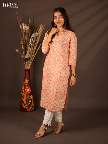 Peach Batik Printed Cotton Kurti - Shop on Shrus.com