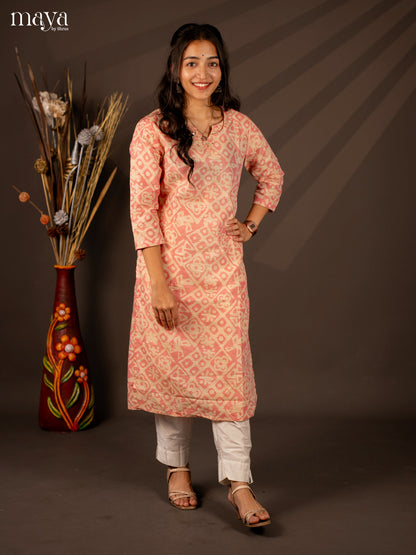 Peach Batik Printed Cotton Kurti - Shop on Shrus.com