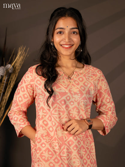 Peach Batik Printed Cotton Kurti - Shop on Shrus.com