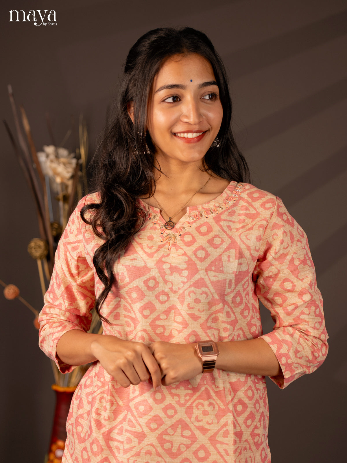 Peach Batik Printed Cotton Kurti - Shop on Shrus.com