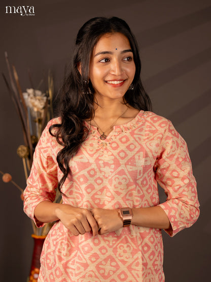 Peach Batik Printed Cotton Kurti - Shop on Shrus.com