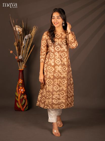 Brown Batik Printed Cotton Kurti - Shop on Shrus.com