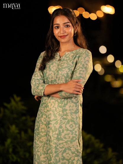 Green Batik Printed Cotton Kurti - Shop on Shrus.com