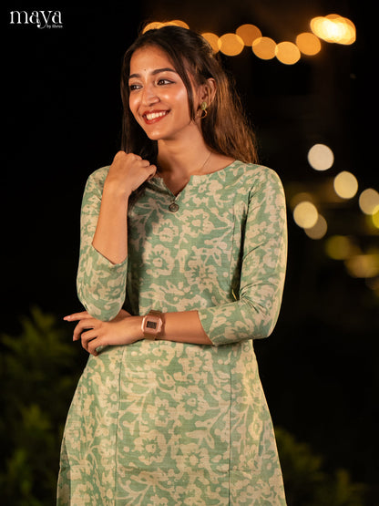 Green Batik Printed Cotton Kurti - Shop on Shrus.com
