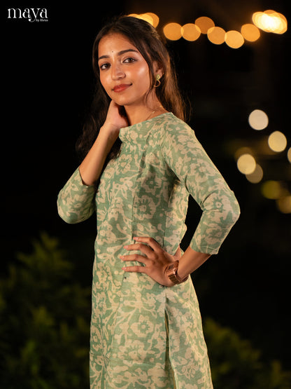 Green Batik Printed Cotton Kurti - Shop on Shrus.com