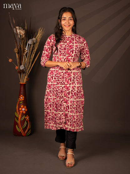 Cream Floral Printed Cotton Kurti - Shop on Shrus.com