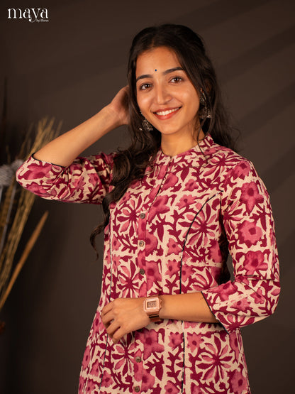 Cream Floral Printed Cotton Kurti - Shop on Shrus.com