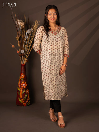 Cream Warli Printed Cotton Kurti - Shop on Shrus.com