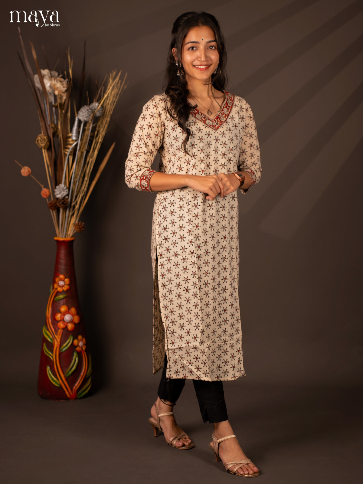Cream Warli Printed Cotton Kurti - Shop on Shrus.com