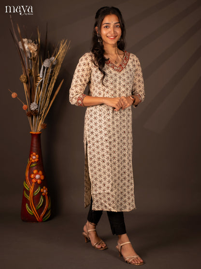 Cream Warli Printed Cotton Kurti - Shop on Shrus.com