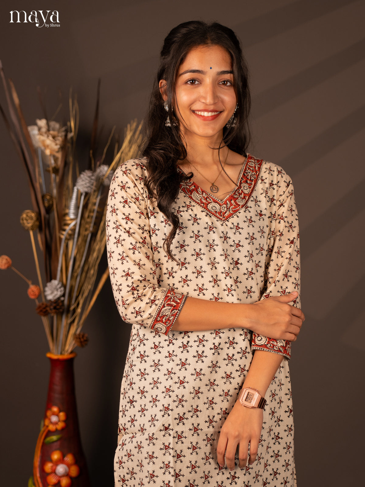 Cream Warli Printed Cotton Kurti - Shop on Shrus.com
