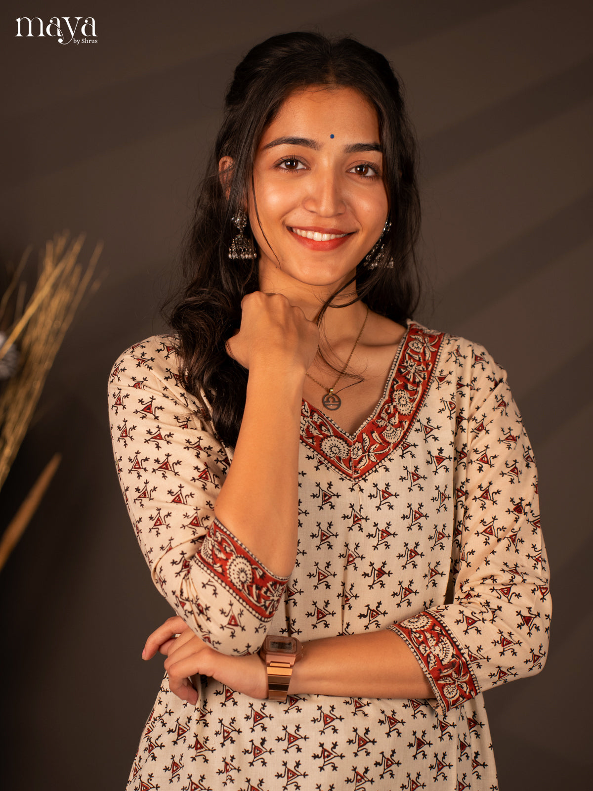 Cream Warli Printed Cotton Kurti - Shop on Shrus.com