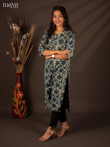 Blue Floral Printed Cotton Kurti - Shop on Shrus.com