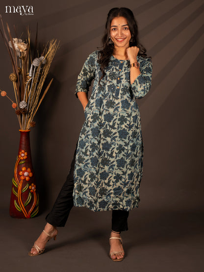 Blue Floral Printed Cotton Kurti - Shop on Shrus.com