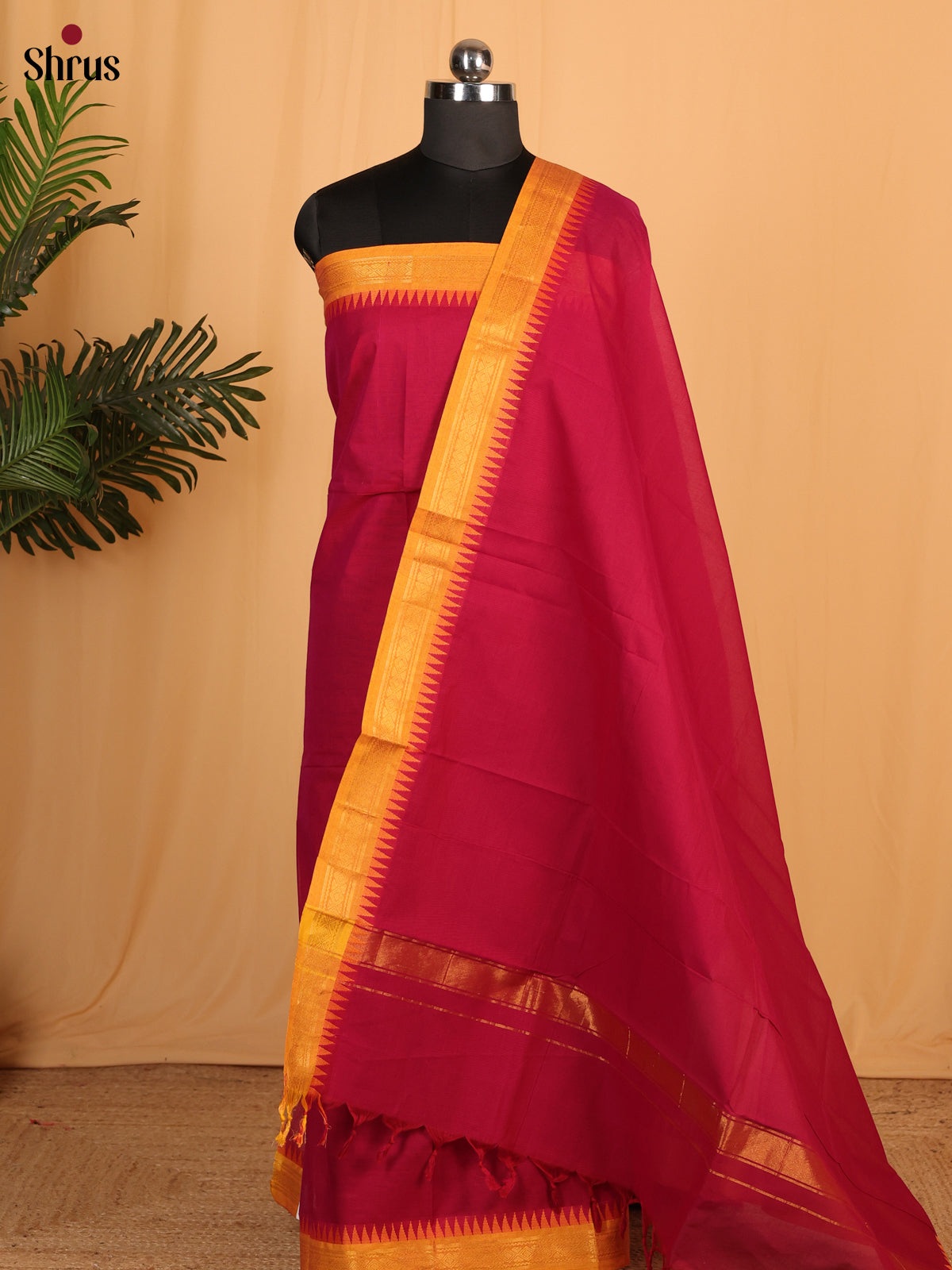 Magenta with Mustard Chettinad Cotton Top &amp; Dupatta -MCL28070 - Shop on Shrus.com